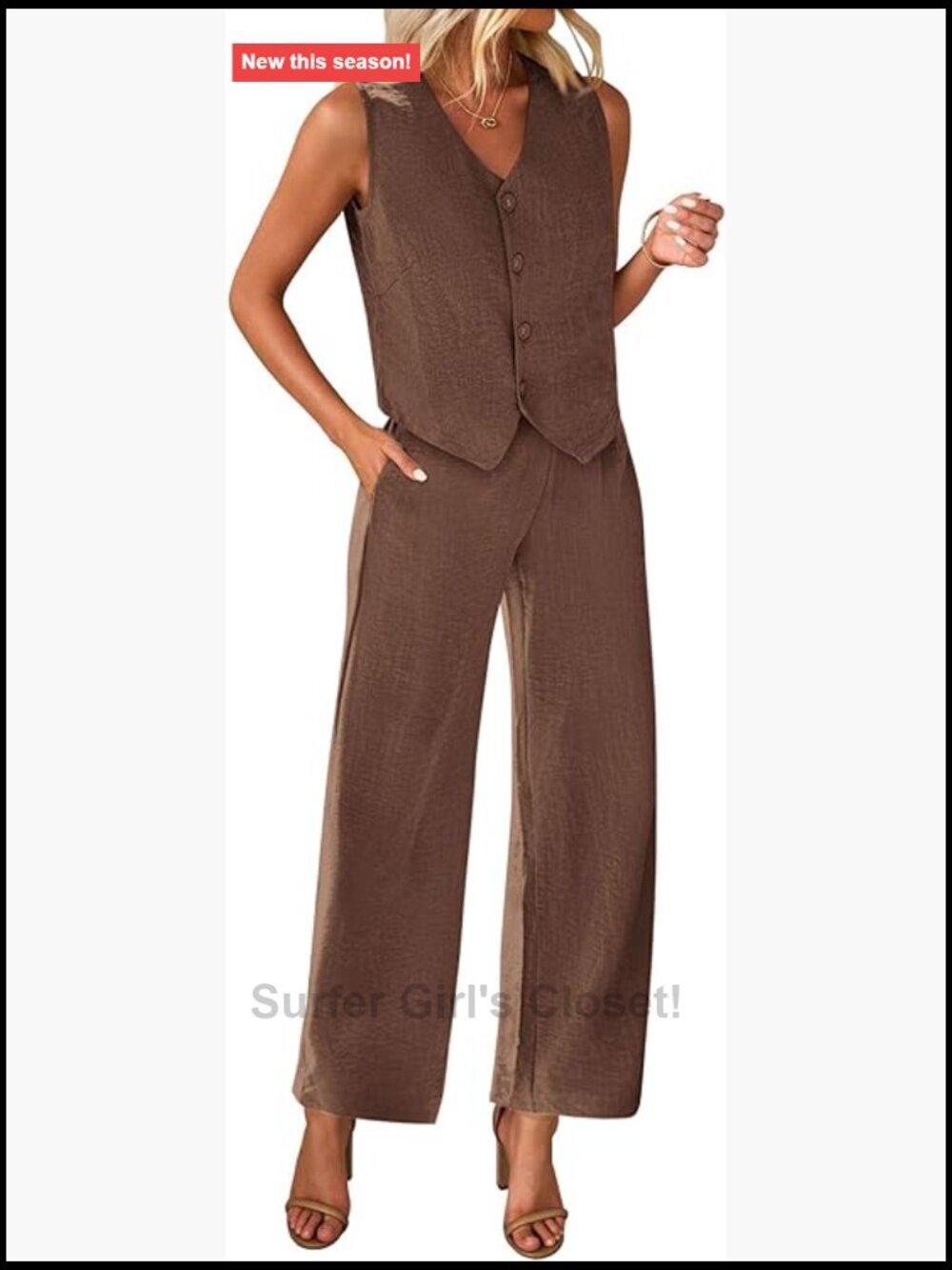 2 Piece Suit Set Vest Blazer Wide Leg Pants Women Office Work Outfits